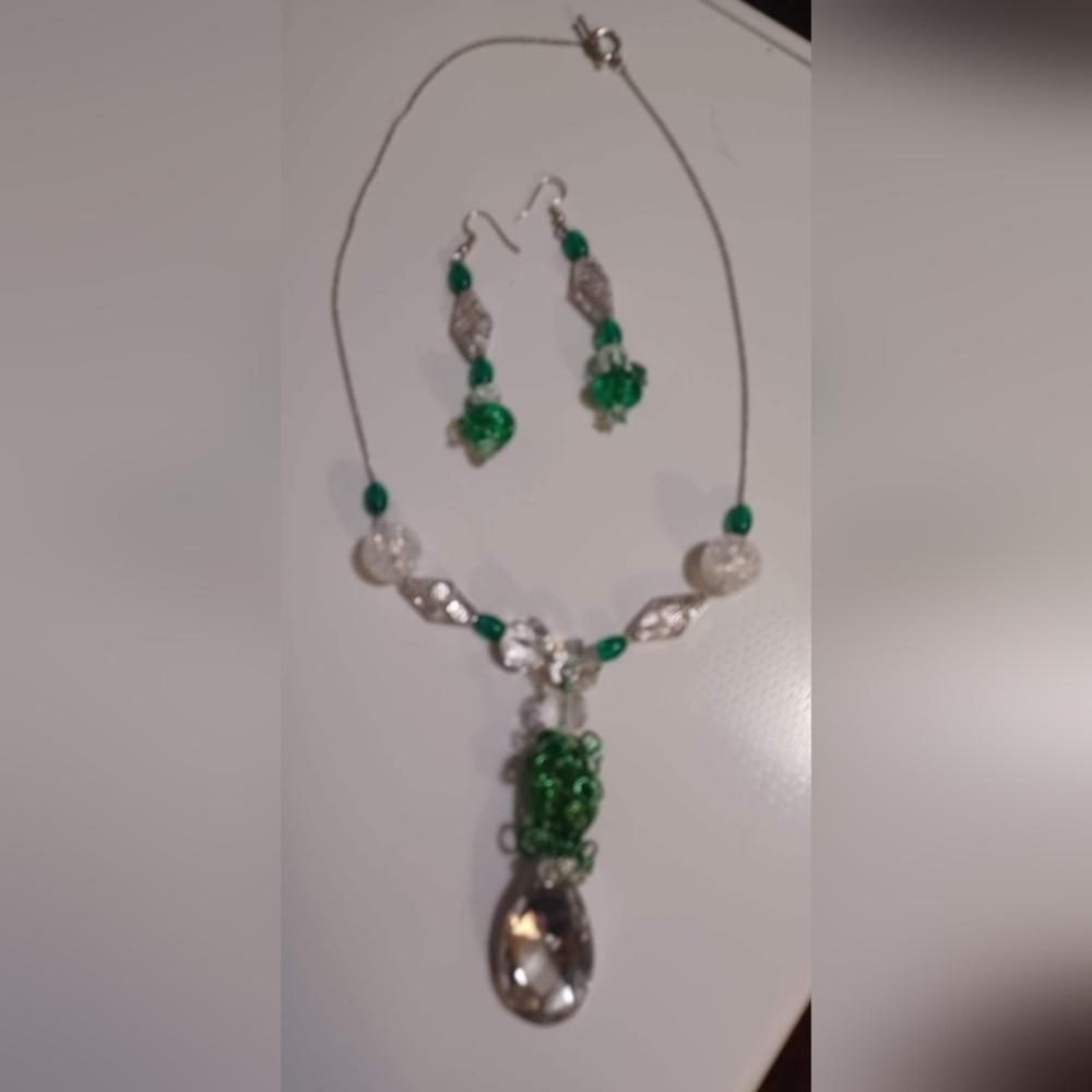 Hand made beaded necklace and earrings set